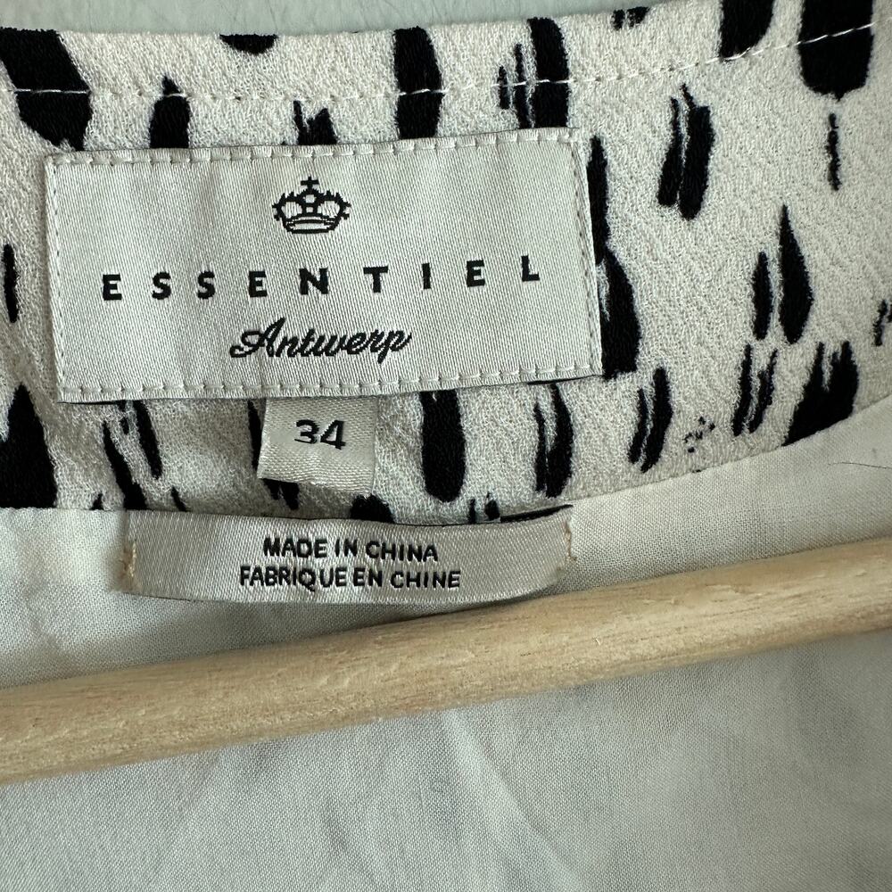Essentiel Antwerp Shift Split Neck Dress 34 4 S Small Cream Black Animal Print - Picture 6 of 10